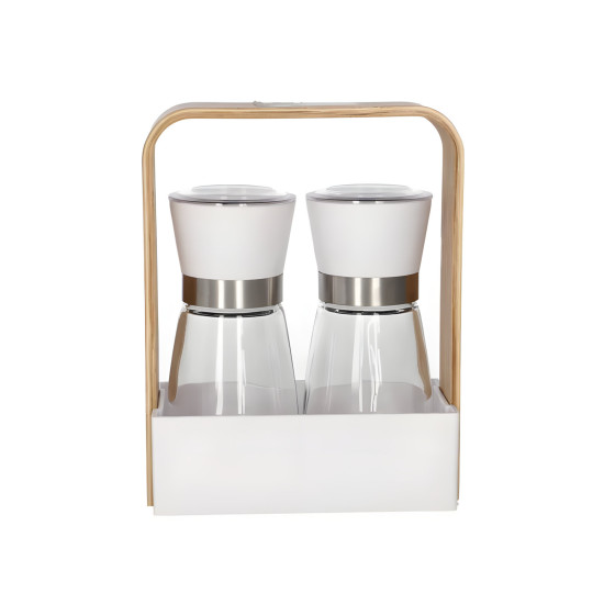 Spice Grinder Set with Wooden Base - 2 Pcs